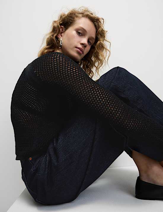 Cotton Blend Textured Crew Neck Jumper