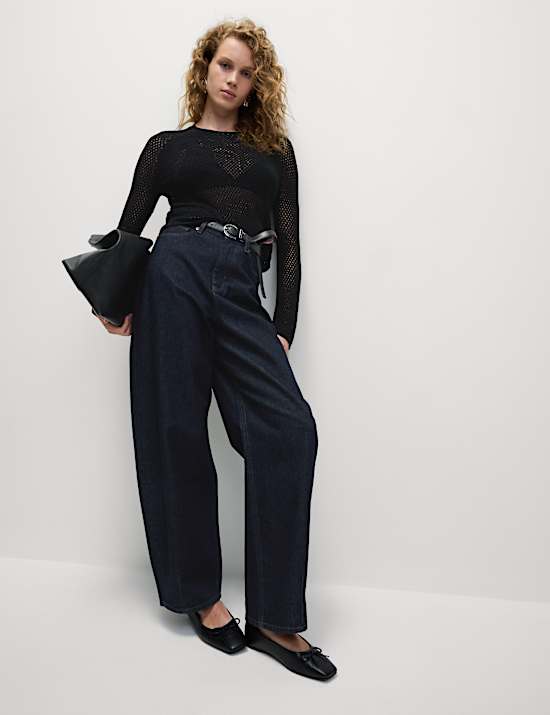 Cotton Blend Textured Crew Neck Jumper