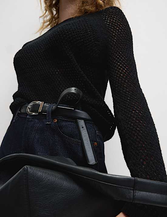 Cotton Blend Textured Crew Neck Jumper