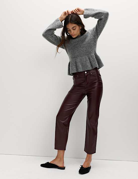 Crew Neck Peplum Jumper with Wool