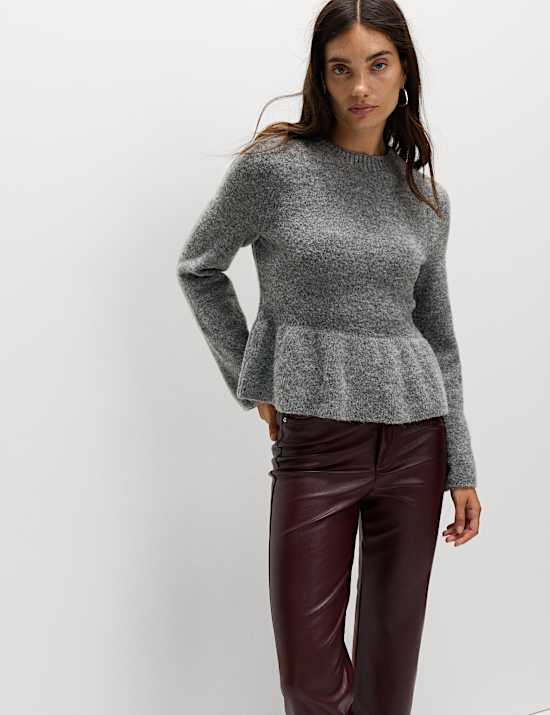 Crew Neck Peplum Jumper with Wool