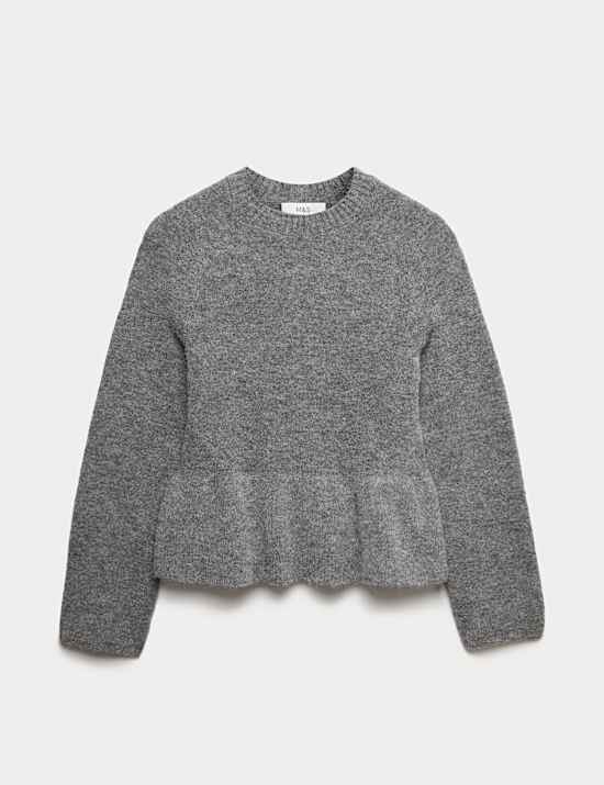 Crew Neck Peplum Jumper with Wool