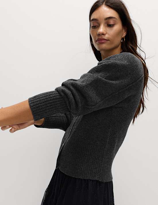 Embellished V-Neck Cardigan with Wool