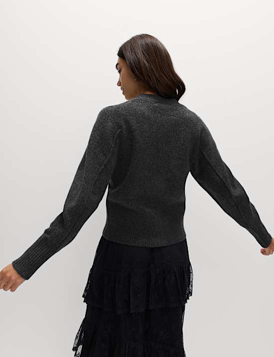 Embellished V-Neck Cardigan with Wool