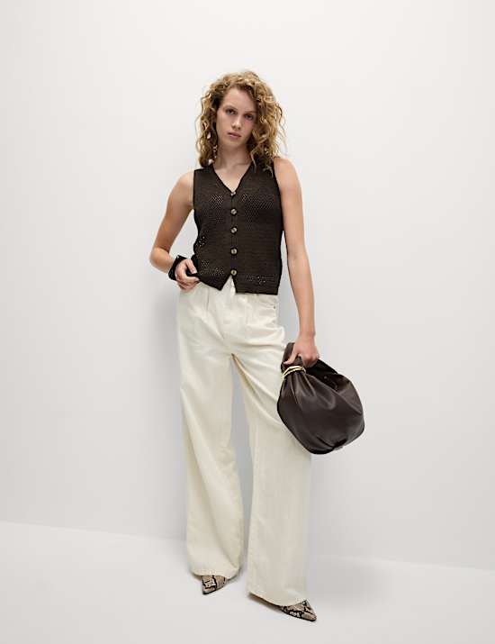 Gebreid gilet van katoenmix met knoopsluiting