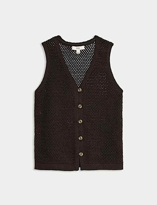 Gebreid gilet van katoenmix met knoopsluiting