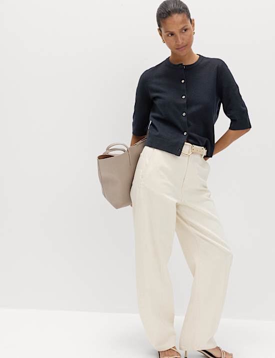 Air-Yarn Button Front Short Sleeve Cropped Cardigan