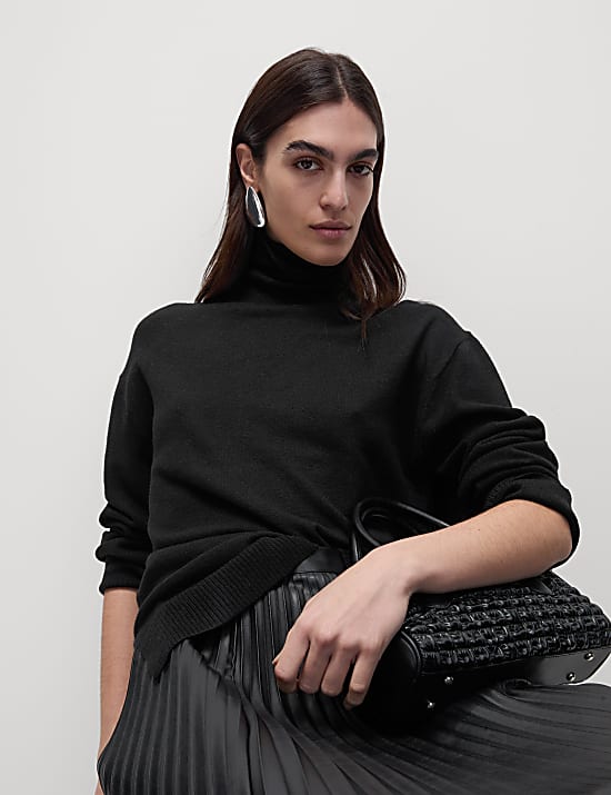Air-yarn Roll Neck Relaxed Longline Jumper