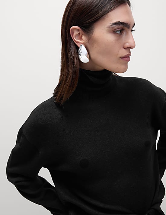 Air-yarn Roll Neck Relaxed Longline Jumper