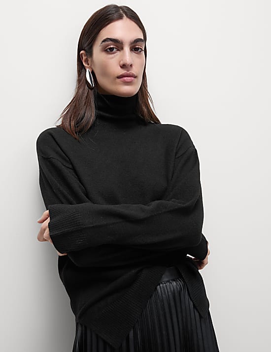 Air-yarn Roll Neck Relaxed Longline Jumper