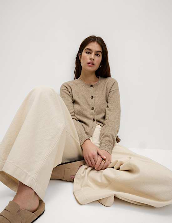 Air-Yarn Ribbed Crew Neck Cardigan