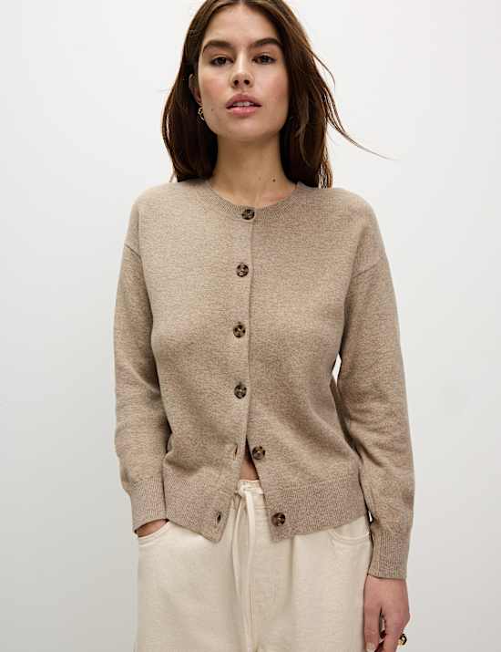 Air-Yarn Ribbed Crew Neck Cardigan