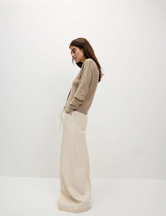 Air-Yarn Ribbed Crew Neck Cardigan