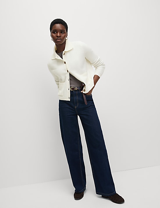 Collared Neck Relaxed Fit Knitted Jacket