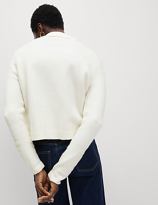 Collared Neck Relaxed Fit Knitted Jacket