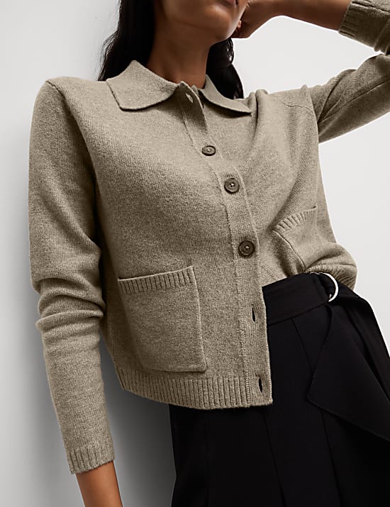 Collared Neck Relaxed Fit Knitted Jacket
