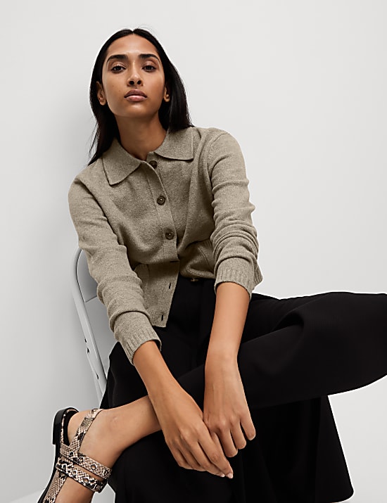 Collared Neck Relaxed Fit Knitted Jacket