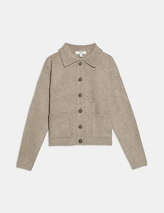 Collared Neck Relaxed Fit Knitted Jacket