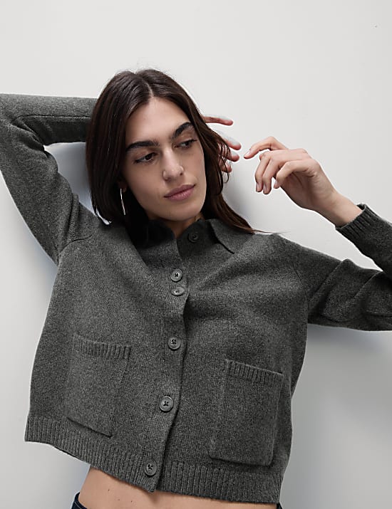 Relaxed-fit gebreid jasje met kraag