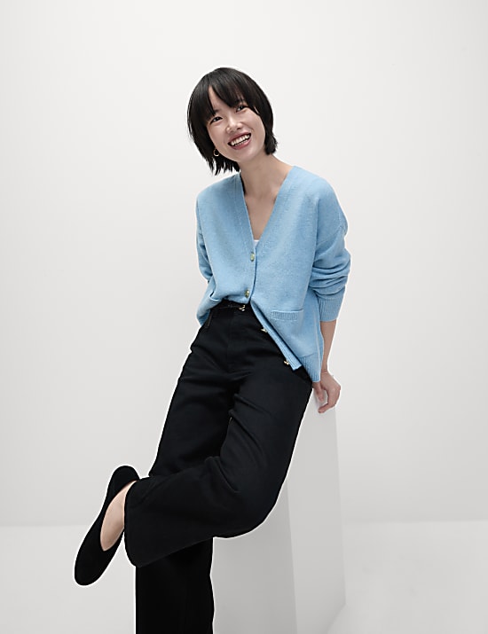 V-Neck Button Front Relaxed Cardigan