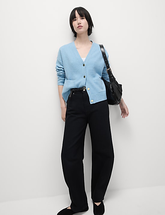 V-Neck Button Front Relaxed Cardigan