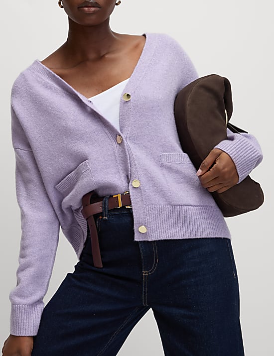 V-Neck Button Front Relaxed Cardigan