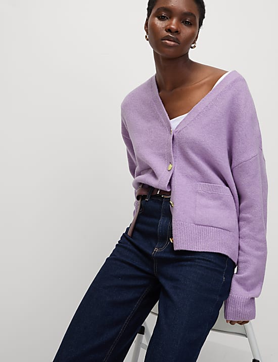 V-Neck Button Front Relaxed Cardigan