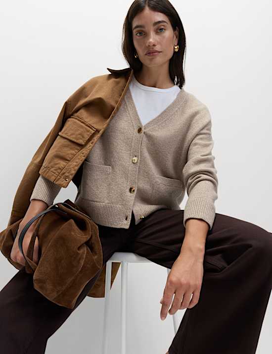 V-Neck Button Front Relaxed Cardigan