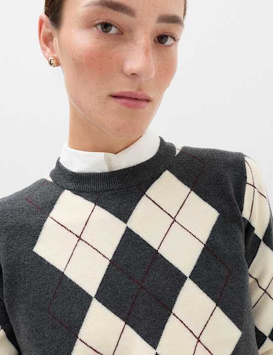 Air Yarn Argyle Crew Neck Jumper