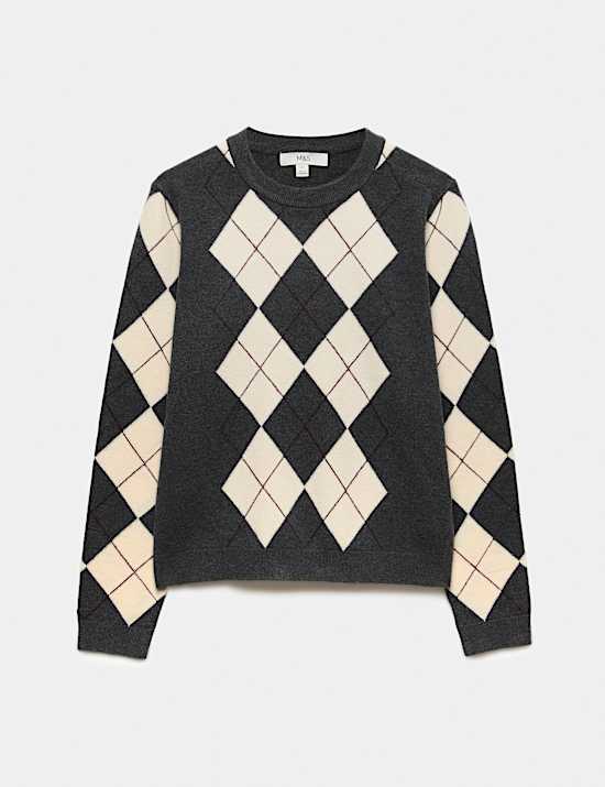 Air Yarn Argyle Crew Neck Jumper
