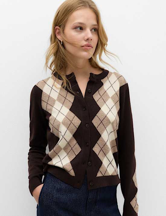 Argyle Button Front Cardigan
