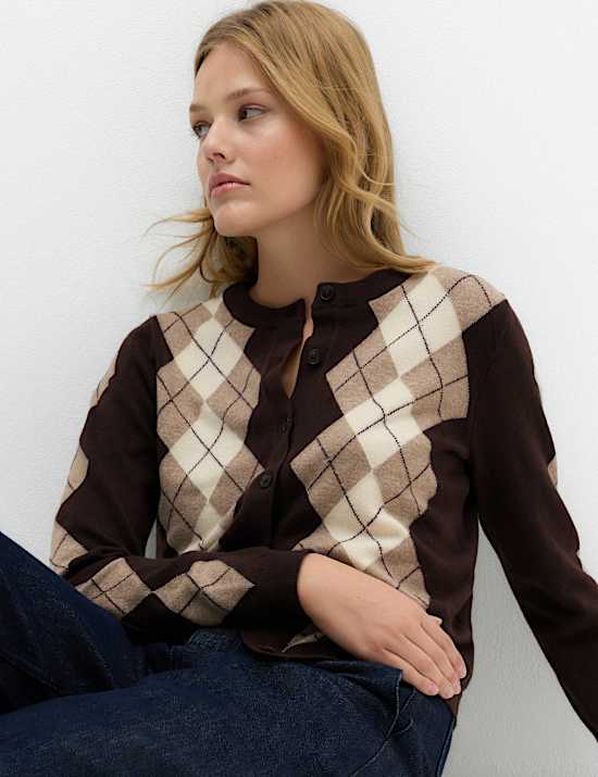 Argyle Button Front Cardigan
