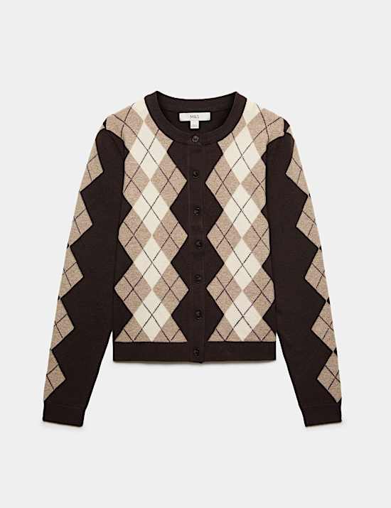 Argyle Button Front Cardigan