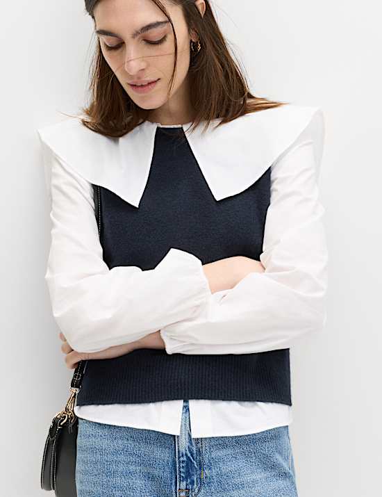 Crew Neck Knitted Vest with Cotton