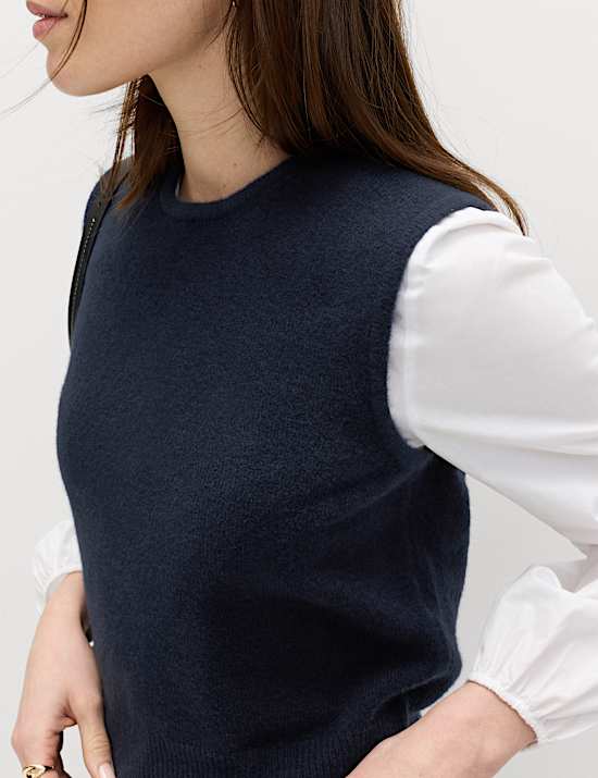 Crew Neck Knitted Vest with Cotton