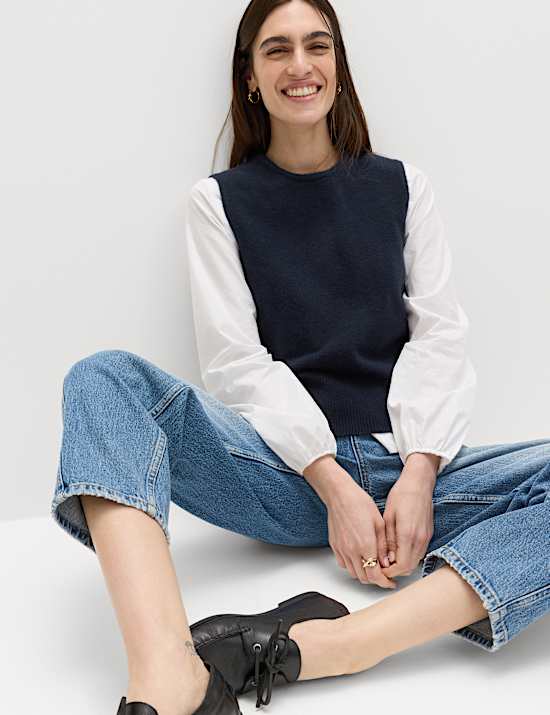 Crew Neck Knitted Vest with Cotton