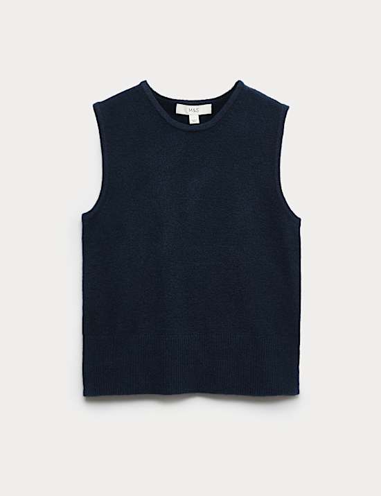 Crew Neck Knitted Vest with Cotton