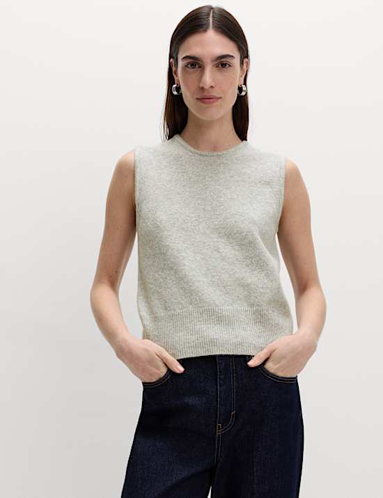 Strickweste mit Rundhalsausschnitt und Baumwollanteil