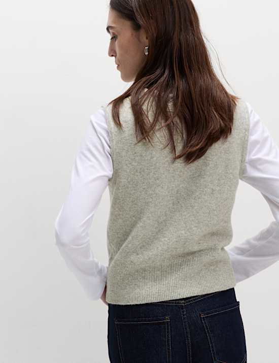 Strickweste mit Rundhalsausschnitt und Baumwollanteil