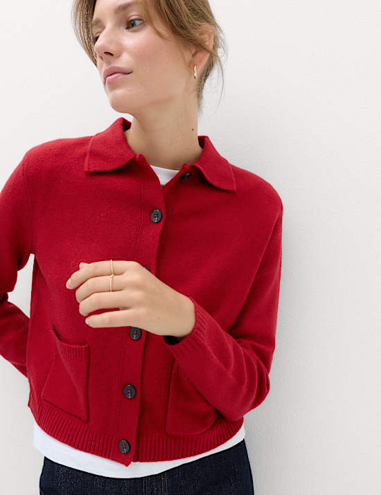 Air-Yarn Collared Relaxed Cropped Cardigan