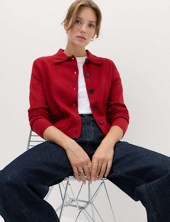 Air-Yarn Collared Relaxed Cropped Cardigan