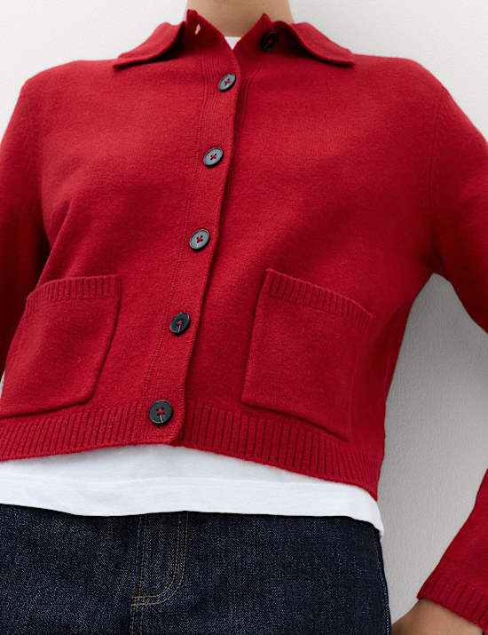 Air-Yarn Collared Relaxed Cropped Cardigan