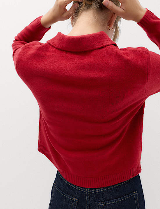 Air-Yarn Collared Relaxed Cropped Cardigan