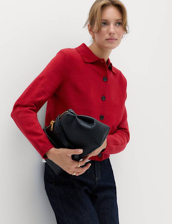 Air-Yarn Collared Relaxed Cropped Cardigan