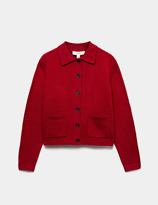 Air-Yarn Collared Relaxed Cropped Cardigan