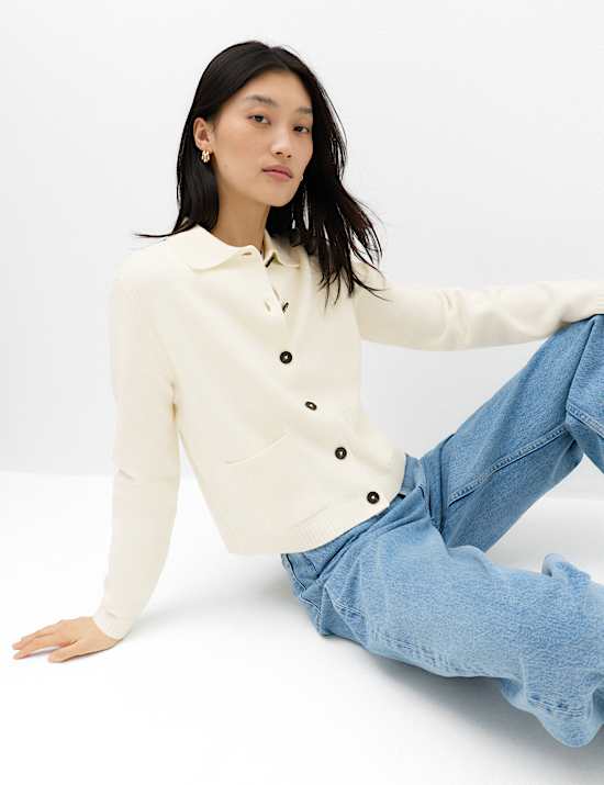 Air-Yarn Collared Relaxed Cardigan
