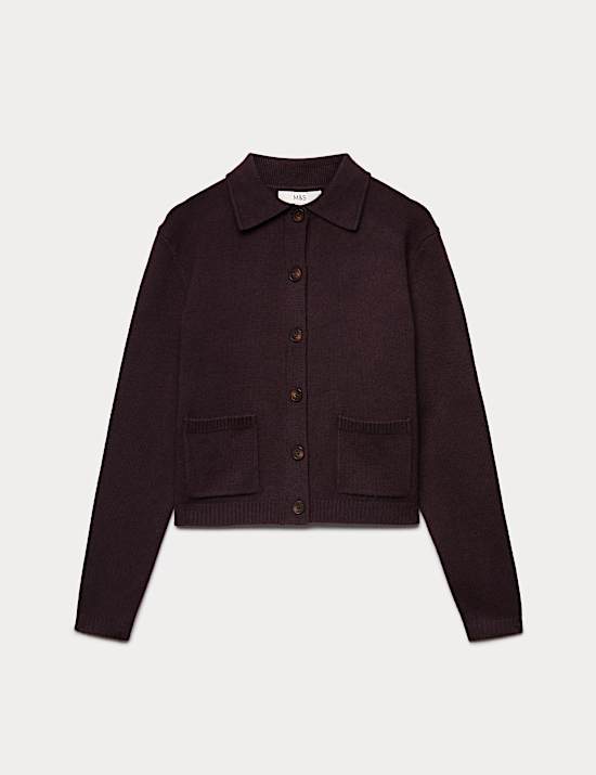 Air-Yarn Collared Relaxed Cropped Cardigan