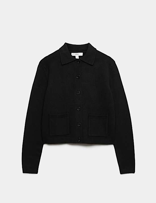 Air-Yarn Collared Relaxed Cropped Cardigan