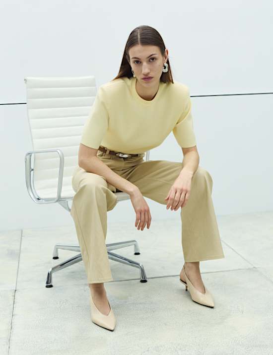 Shoulder Pad Knitted Top with Wool