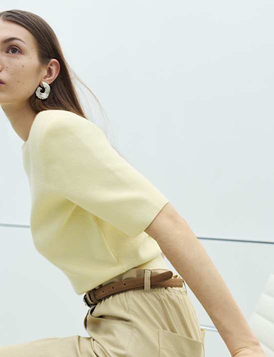 Shoulder Pad Knitted Top with Wool